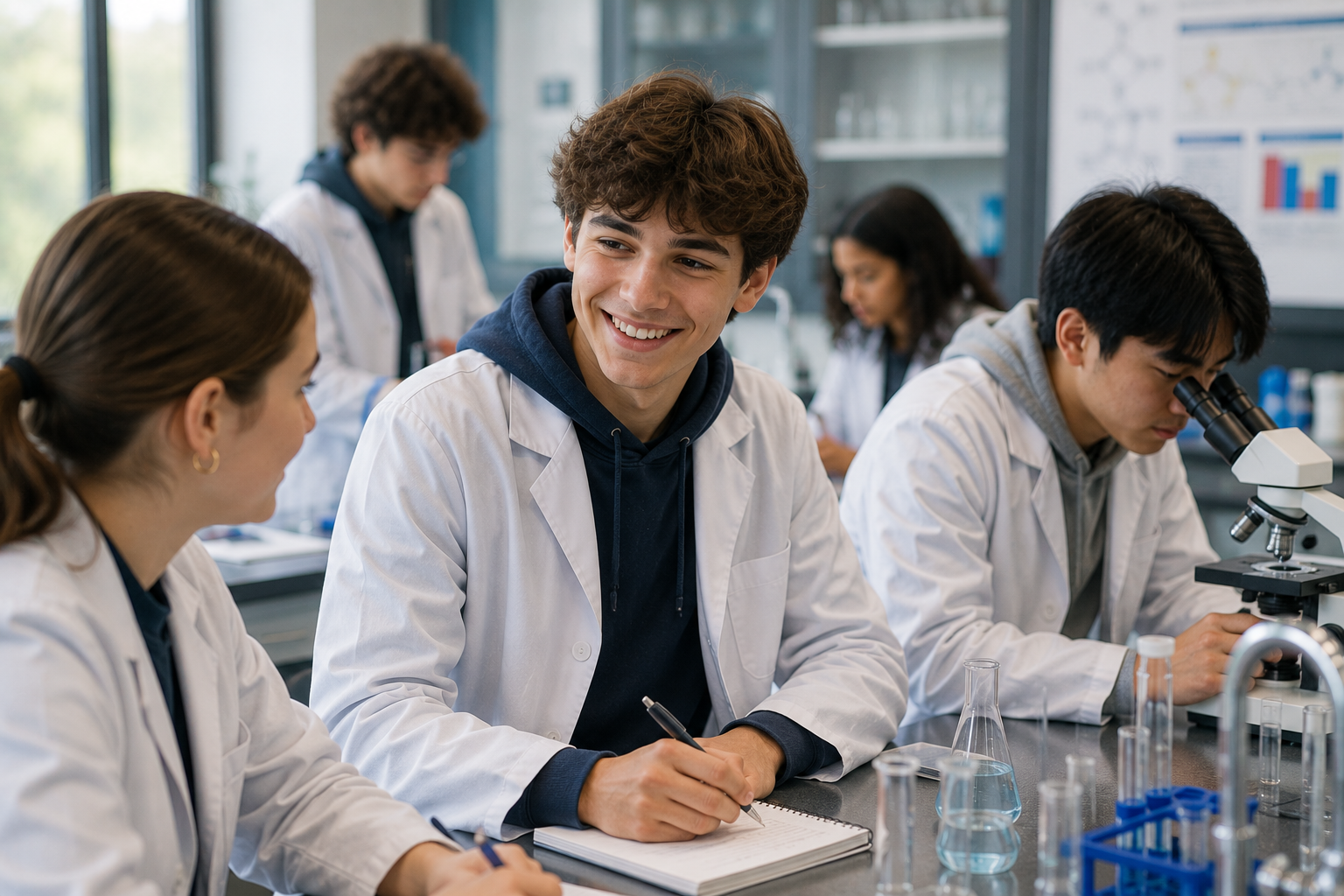 high school student in lab coat